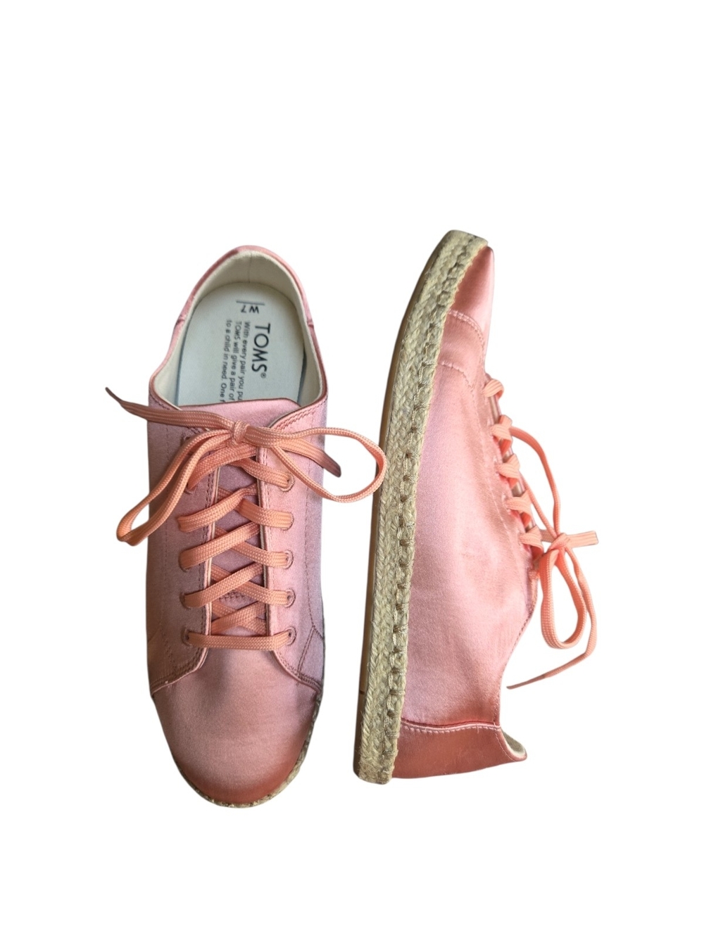 TOMS Pinky Peach Satin  Lace-Up Sneakers Size 7